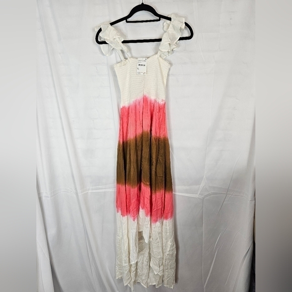 AREA Stars Bella dip-dye Maxi ruffle dress neutral in pink and brown flutter - Picture 1 of 6